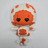 Orange and White Gillman that has a white body with an orange face, stomach, and other patterns, and heart-shaped eyes, on a white background.