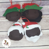 Black Santa and Helpers Ornament Sets