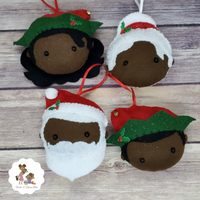 Black Santa and Helpers Ornament Sets