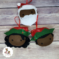 Black Santa and Helpers Ornament Sets