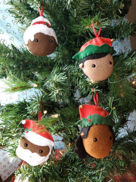 Black Santa and Helpers Ornament Sets