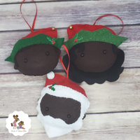 Black Santa and Helpers Ornament Sets